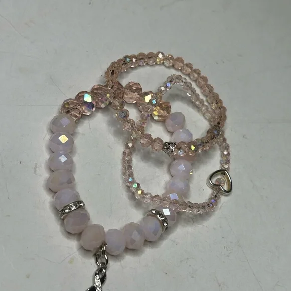 Pink Crystal Ribbon Charm Bracelet Set - Picture 2 of 3